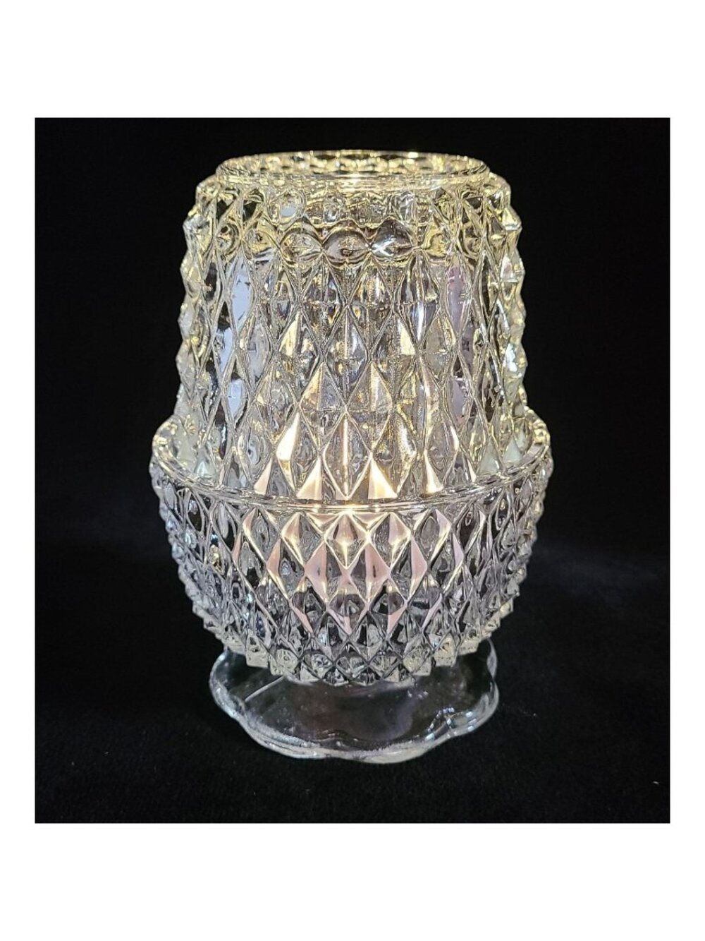 Vintage Indiana Glass Diamond Point Fairy Lamp, Angel Light, Votive Candle Lamp,